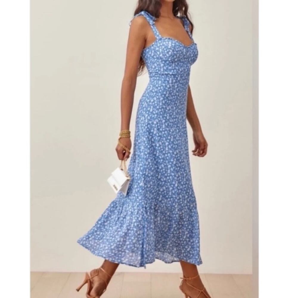 Reformation Nikita Maxi Dress Marie Blue White Ditsy Floral Print Dress